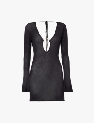 Shop Flook The Label Womens Chamie Ring-embellished Knitted Mini Dress Black