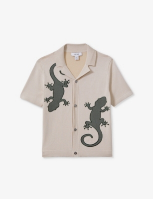 REISS: Reggie reptile-embroidered short-sleeve stretch-knit shirt 3-14 years