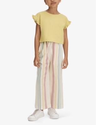 Shop Reiss Cleo Elasticated-waist Striped Cotton And Linen-blend Trousers 4-13 Years In Multi