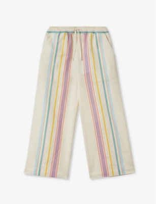 Shop Reiss Boyskids Cleo Elasticated-waist Striped Cotton And Linen-blend Trousers 4-13 Years In Multi