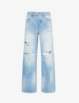 Shop Nahmias Mens Light Wash Distressed Straight-leg Mid-rise Jeans