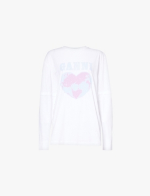 GANNI: Heart-print short-sleeve organic-cotton T-shirt