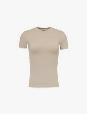 The Couture Club Womens Beige Sculpt Stretch-woven Jersey T-shirt