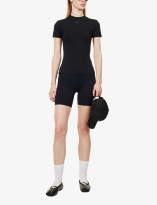 The Couture Club Womens Black Sculpt Stretch-woven Jersey T-shirt In Black
