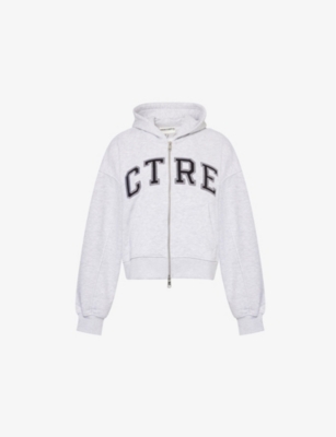 The Couture Club Womens Grey Marl Logo Text-embroidered Relaxed-fit Cotton-jersey Hoody