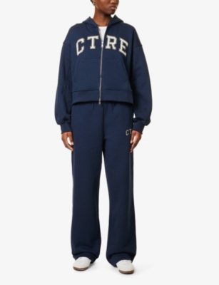 The Couture Club Womens Navy Logo Text-embroidered Relaxed-fit Cotton-jersey Hoody