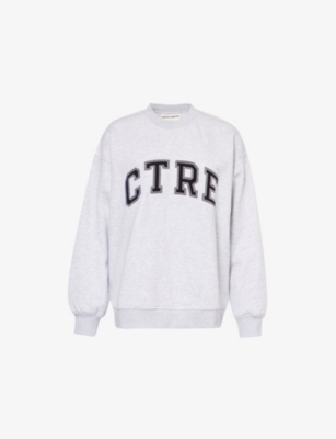 The Couture Club Womens Grey Marl Varsity Logo-embroidered Cotton-blend Sweatshirt