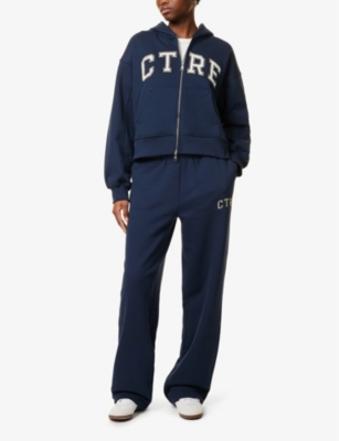 The Couture Club Womens Navy Wide-leg Mid-rise Cotton-blend Jogging Bottoms