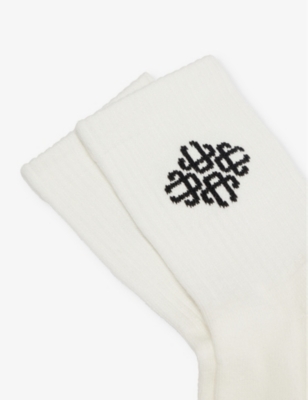 The Couture Club Womens White Emblem Cotton-blend Knitted Socks In White