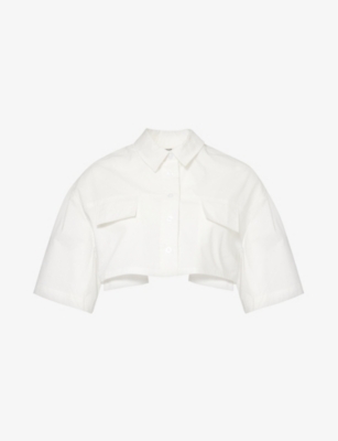 The Couture Club Womens White Flap-pocket Cropped Cotton-poplin Shirt