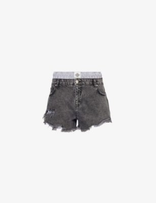 THE COUTURE CLUB: Structured-waist mid-rise denim shorts