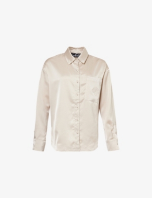 The Couture Club Womens Beige Logo-embossed Satin Shirt