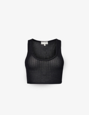 The Couture Club Womens Black Square-neck Open-weave Knitted Top