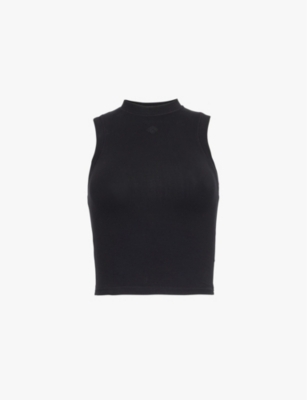 The Couture Club Womens Black Soft Touch Emblem Racer High-neck Stretch-cotton Top In Black
