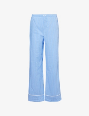 Stripe-print straight-leg mid-rise cotton-blend trousers