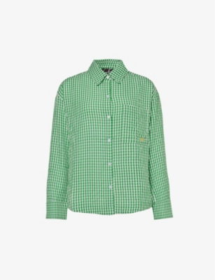 The Couture Club Womens Green Brand-embroidered Oversized Cotton-poplin Shirt