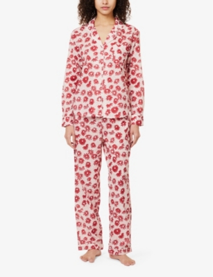 Shop Desmond And Dempsey Womens  Floral-print Long-sleeve Cotton Pyjama Set In Pink/red