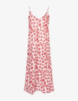Desmond And Dempsey Floral-print Spaghetti-strap Cotton Night Dress In Pink/red
