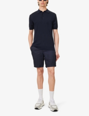 Shop Arne Mens Navy Cotton-blend Knitted Polo Shirt