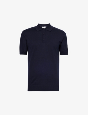Arne Mens Navy Cotton-blend Knitted Polo Shirt