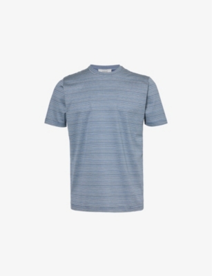 Shop Arne Mens Navy Striped Cotton-jersey T-shirt