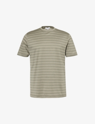 Arne Mens Olive Striped Cotton-jersey T-shirt