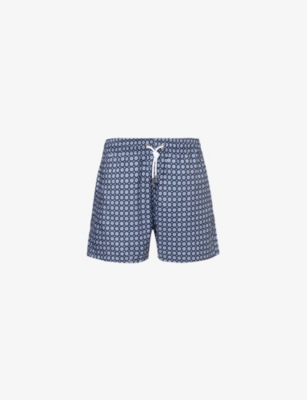 Shop Arne Men's Vy Mosaic Elasticated-waist Swim Shorts In Navy