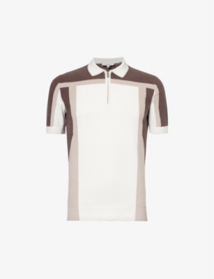 Shop Arne Men's Taupe Zipped Cotton Knitted Polo Shirt