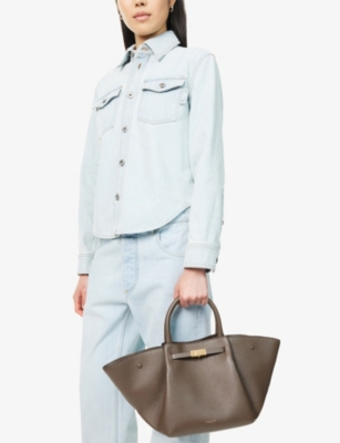 Demellier Womens Deep Olive Midi New York Leather Tote Bag