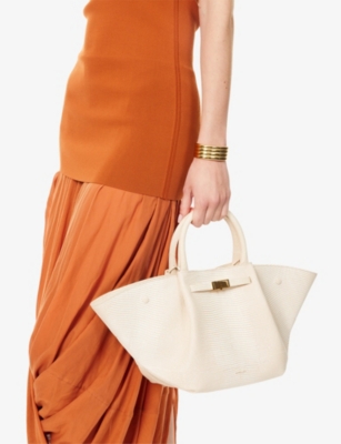 Demellier Womens Ecru Lizard Effect Midi New York Leather Tote Bag