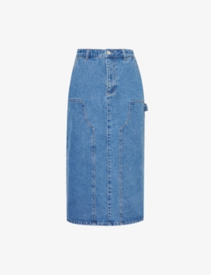 OBEY: Painter's patch-pocket denim midi skirt