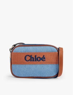 Chloé Chloe Girls Denim Blue Kids' Brand-embroidered Cross-body Bag