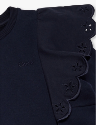 CHLOÉ FRILLED BRAND-EMBROIDERED COTTON SWEATSHIRT 4-14 Y 