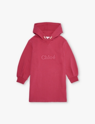 Chloé Chloe Girls Fuschia Kids Logo-embroidered Hooded Cotton-jersey Dress 4-12 Years