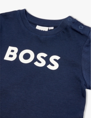 HUGO BOSS LOGO TEXT-PRINT COTTON-JERSEY T-SHIRT 6 MONTHS- 3 YEAR 