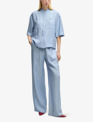 BOSS: Elasticated-waist wide-leg woven trousers