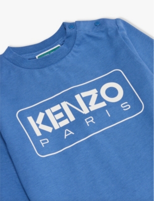 Shop Kenzo Box Logo Brand-print Cotton-jersey T-shirt 6 Months-3 Year In Pale Blue