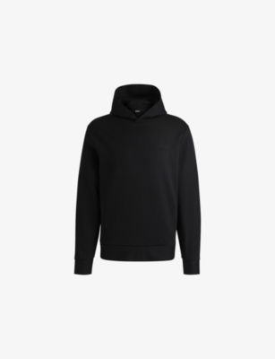 Hugo Boss Mens Black Logo-embroidered Pinstriped Cotton-blend Hoody Xxl In Black