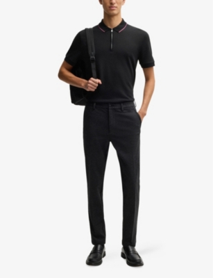 BOSS: Short-sleeved zip-up cotton polo shirt