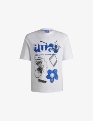 HUGO: Branded-print short-sleeved cotton-jersey T-shirt