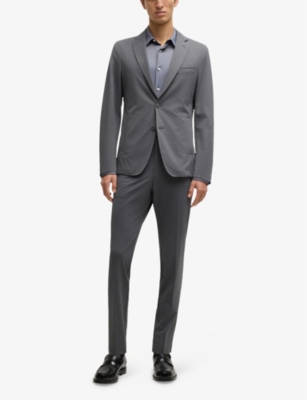 Hugo Boss Slim-fit Shirt In Structured Performance-stretch Fabric In Dark Blue
