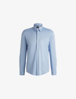 Hugo Boss Slim-fit Shirt In Stretch Linen In Light/pastel Blue