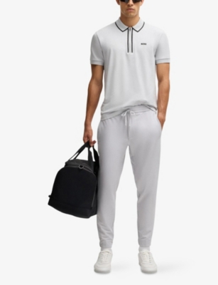 Hugo Boss Mens Boss Branded Short-sleeved Stretch-cotton Polo Shirt In Light/pastel Grey