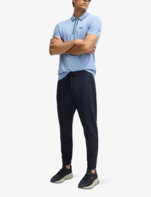 Hugo Boss Mens Open Blue Branded Short-sleeved Stretch-cotton Polo Shirt In Blue