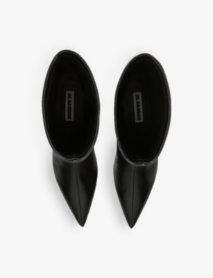 Shop Jil Sander Women's Black High Pointed-toe Leather Kitten-heel Ankle Boots