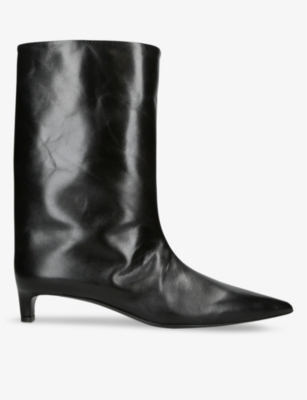 Shop Jil Sander Women's Black High Pointed-toe Leather Kitten-heel Ankle Boots