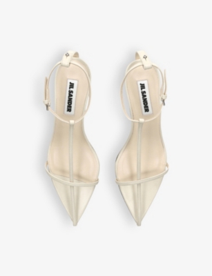 JIL SANDER WOMENS WHITE CADGED POINTED-TOE CALF-LEATHER KITTEN HEELS 