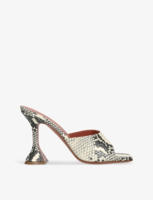 AMINA MUADDI: Lupita snake-embossed heeled leather mules