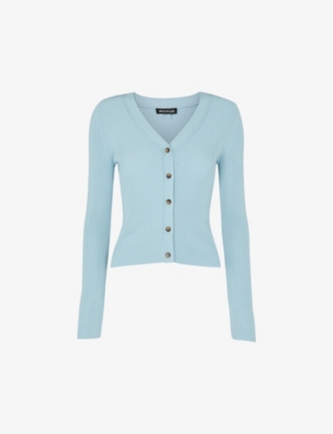 Shop Whistles Women's Blue V-neck Slim-fit Ribbed Knitted Cardigan