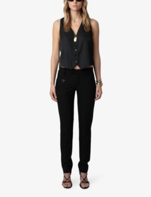 Zadig & Voltaire Womens Noir Emaux V-neck Button-up Satin Top In Noir